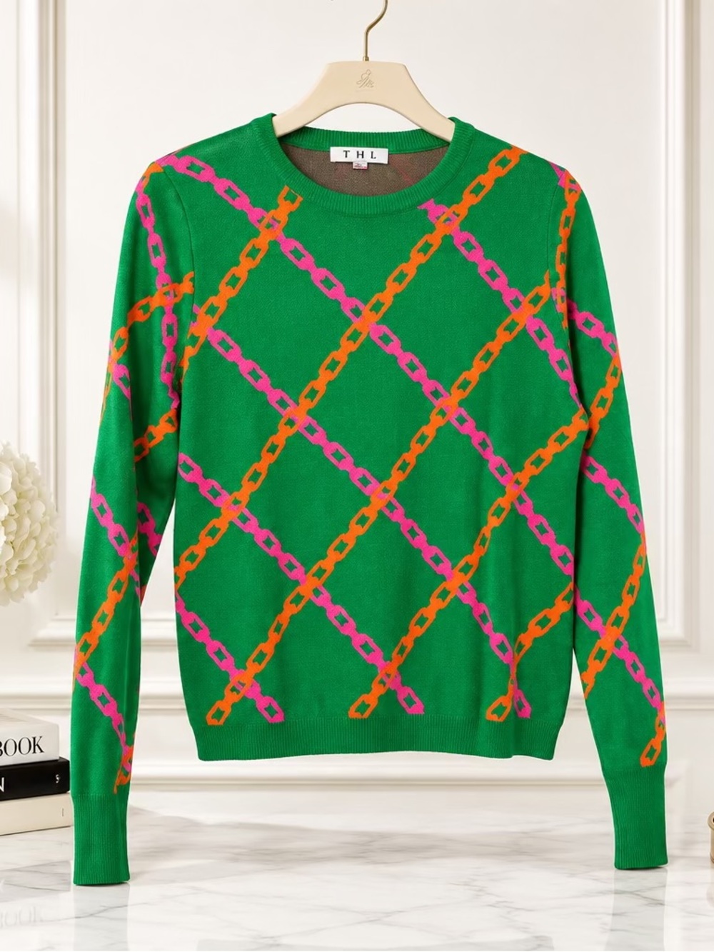THML Green Chain Link Pattern Sweater SizeXS